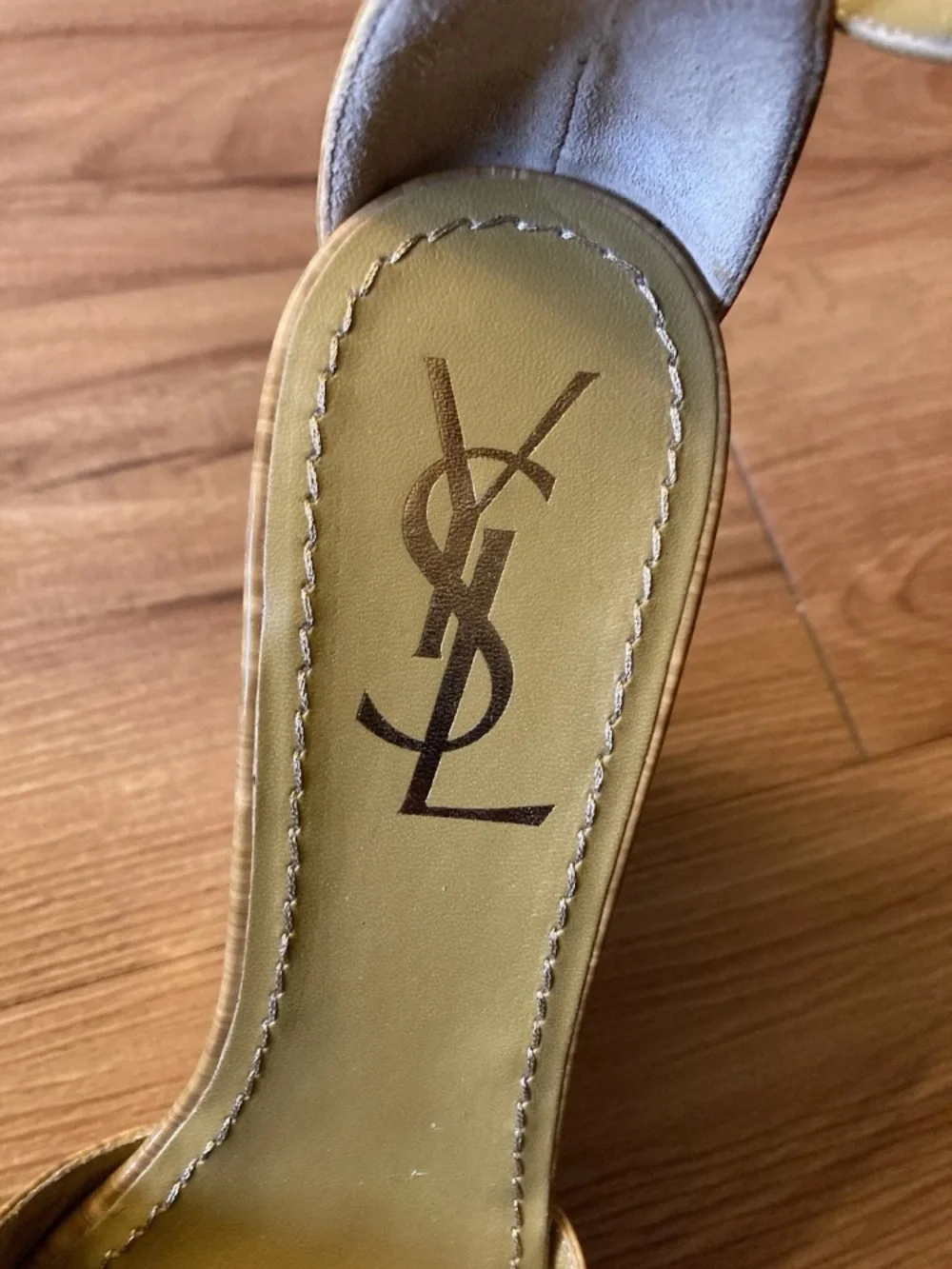 Vintage Yves Saint Laurent wood grain Patent leather Platform Wedge Sandals - Picture 6 of 8